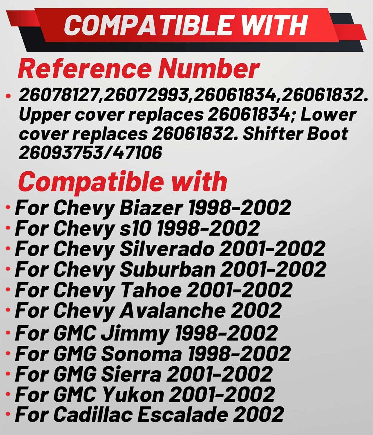 26072993 26078127 Upper & Lower Steering Column Cover and Shifter Boot Compatible with 1998-2002 Chevy Biazer s10 Silverado Suburban Tahoe Avalanche GMC Jimmy Sonoma Sierra