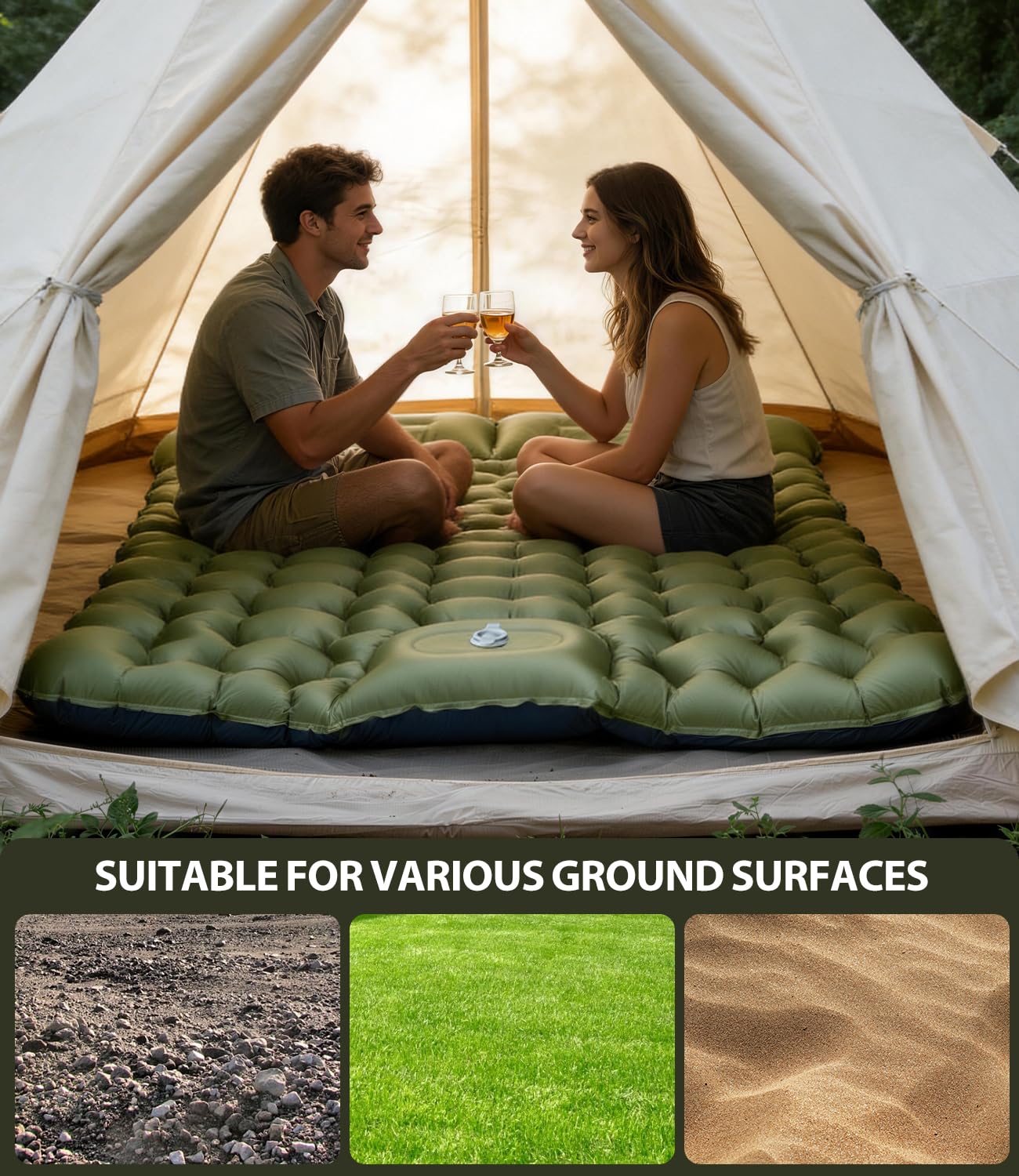 Materasso Campeggio Autogonfiante Doppio Ultraleggero 1,65kg – Letto Gonfiabile Matrimoniale 203x123x10cm con Cuscino 15cm Struttura Sospesa TPU Antiforatura – per Campeggio Trekking Spiaggia Ospiti