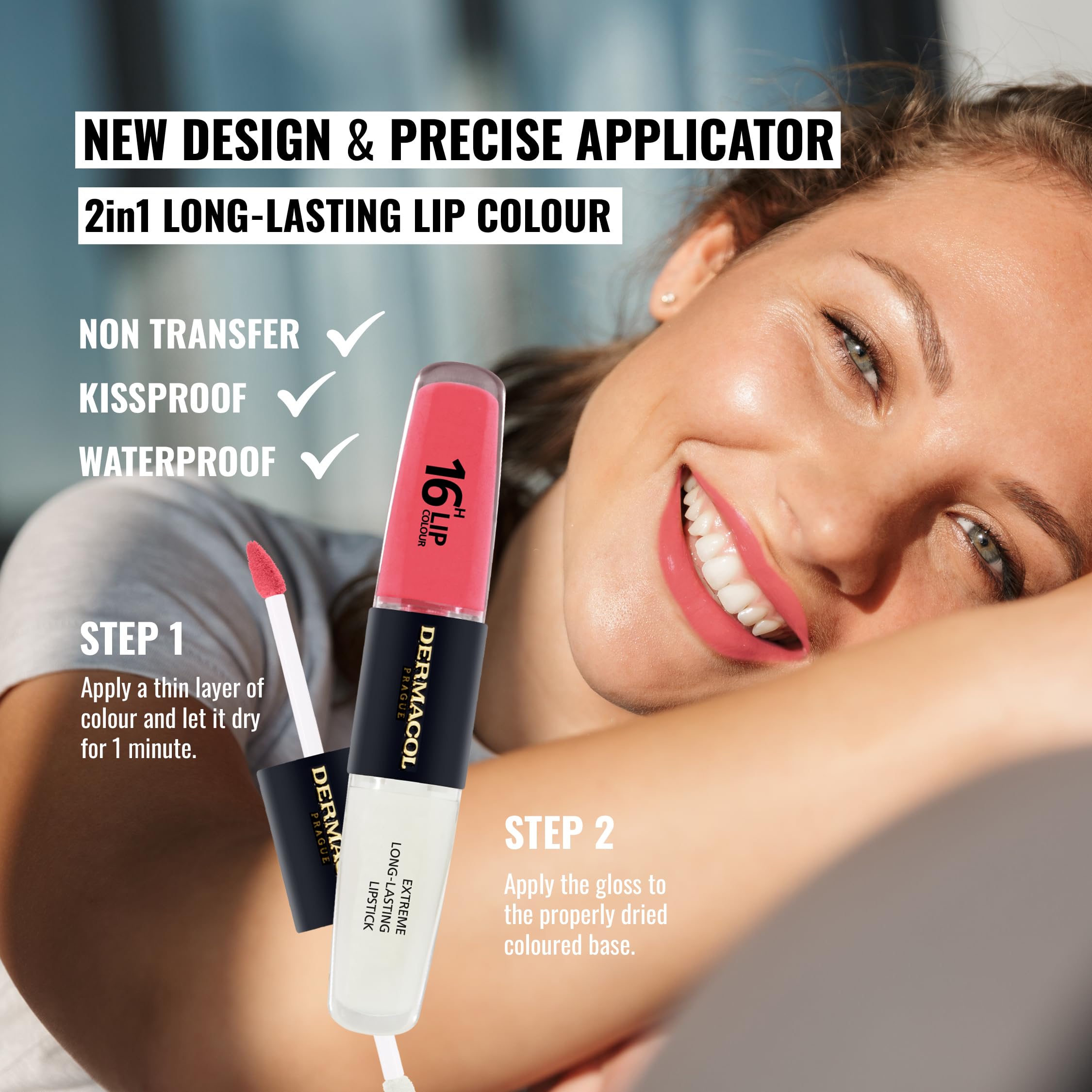 NEW Dermacol, 16-Hour Lip Colour, Highly Pigmented Glossy Lip Stain, Two-Phase Lip Plumper Gloss - Image 2