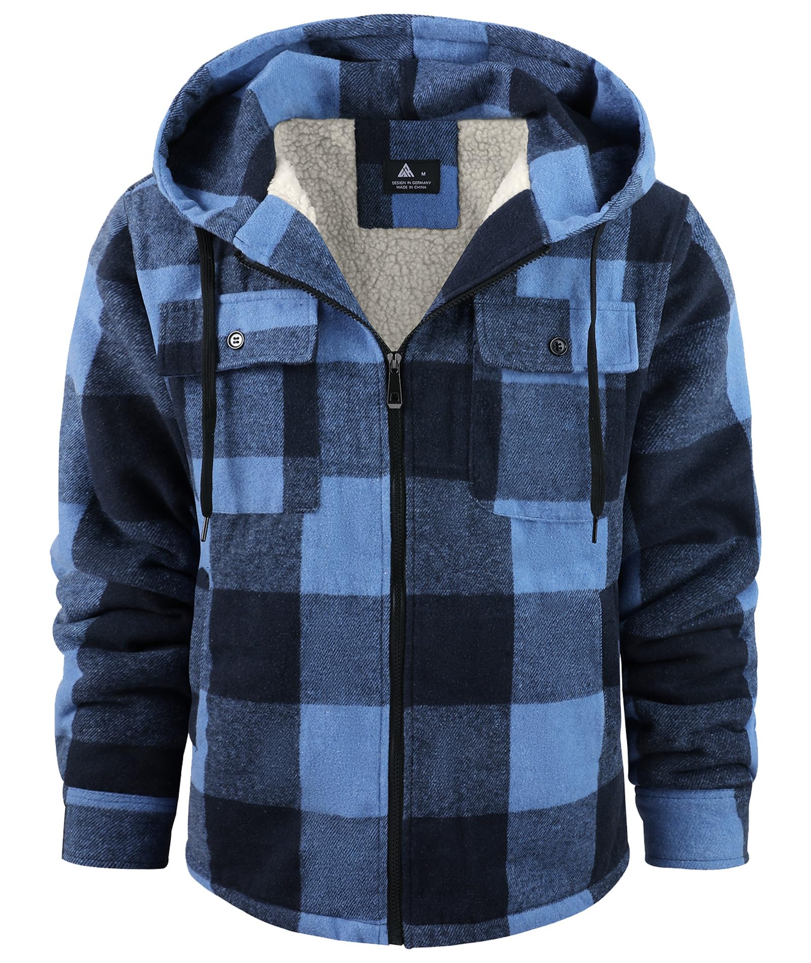 JACKETOWN Mens Flannel Hoodies Plaid Hoodies Winter Zip Up Fleece Jacket Sherpa Fleece Lined Warm Flannel Jacket Coat