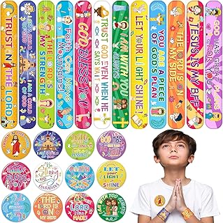 72PCS Religious Slap Bracelets with Christian Button Pins Jesus Love You Wristbands Sunday School Supplies Christian Gifts Jesus Snap Bracelets Christian Badges for Kids Adults Birthday Party Favors