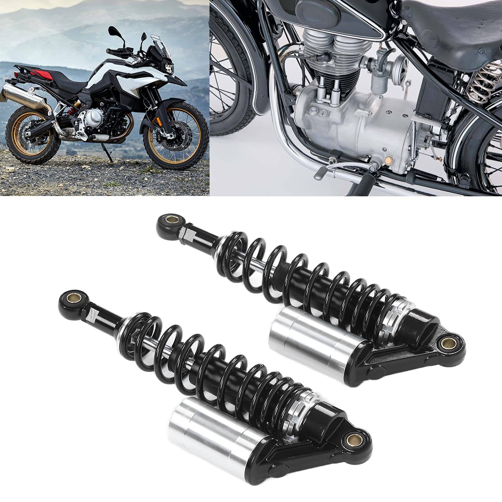 Par de Amortiguadores Traseros de Motocicleta de 340mm Universal para ATV SUV (plata pintada de negro)