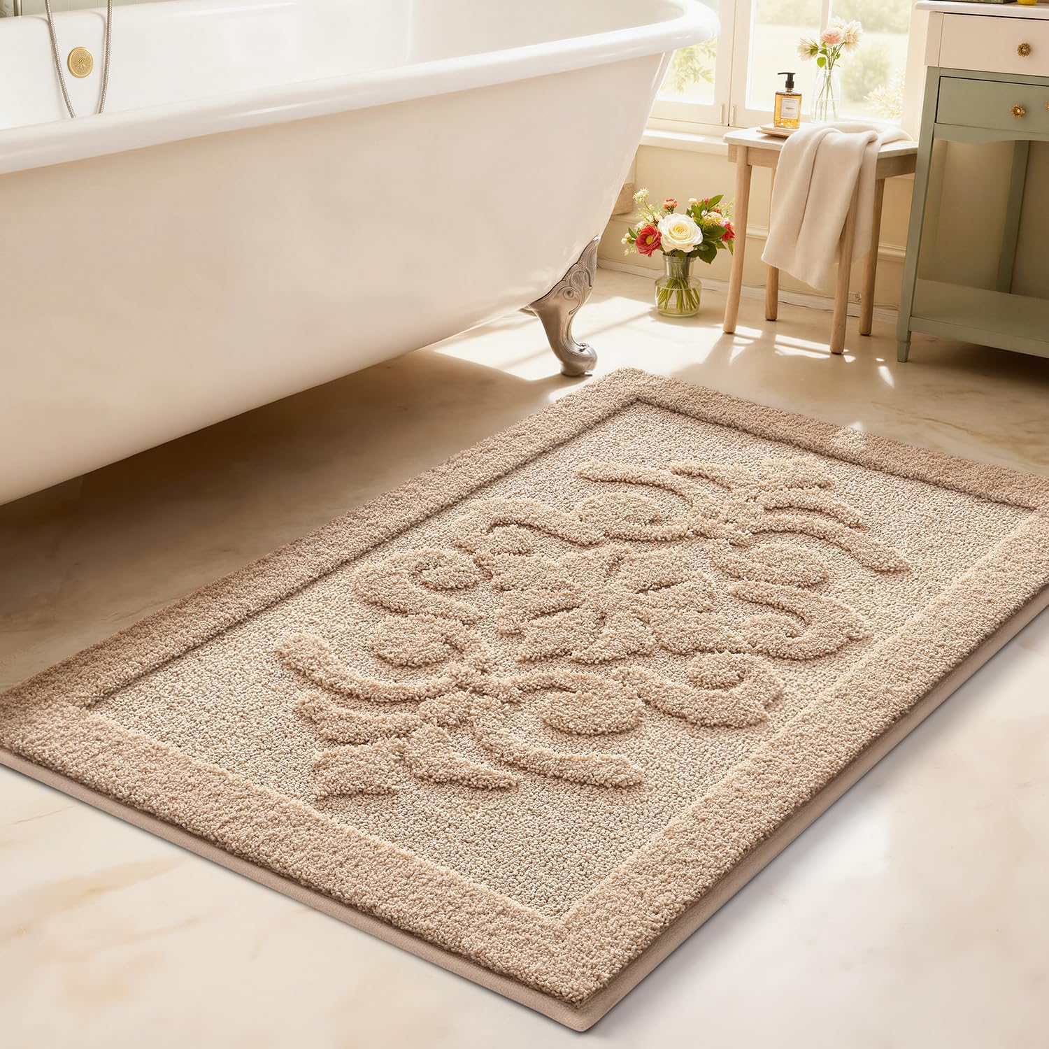 LUMI Ultra Absorbent Bathroom Rug Non Slip Rubber Backing, Machine Washable Bath Mat Soft Premium Microfiber, Elegant Luxury Bath Rugs Quick Dry for Bathtub and Shower Floor, Decor, 24x36 - Image 3