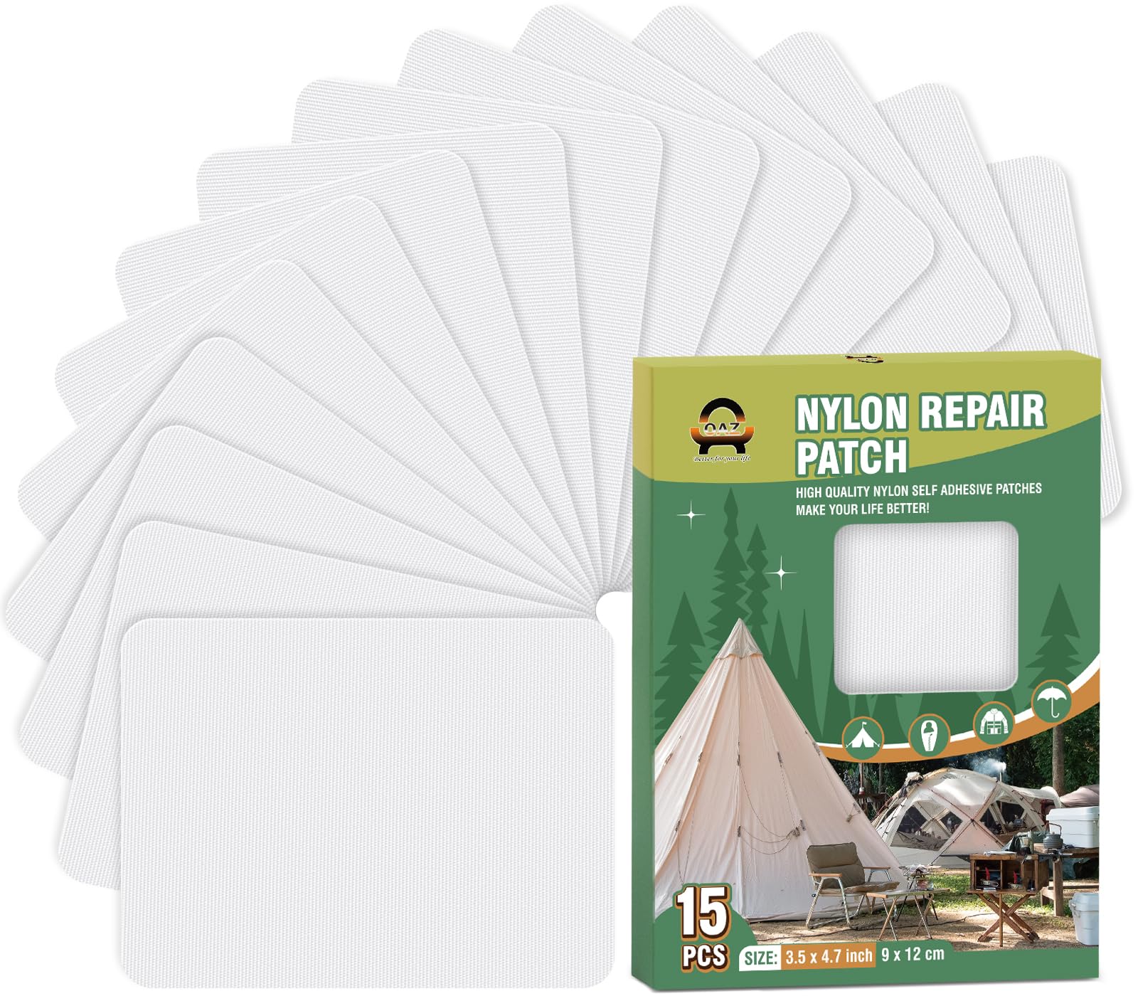15 Pieces 9 x 12 cm Nylon Repair Patches Nylon Fabric Patch Self-Adhesive Tent Repair Tape Waterproof Lightweight Repair Patches Repair Patch Kit for Clothing Down Jacket Bag (White)