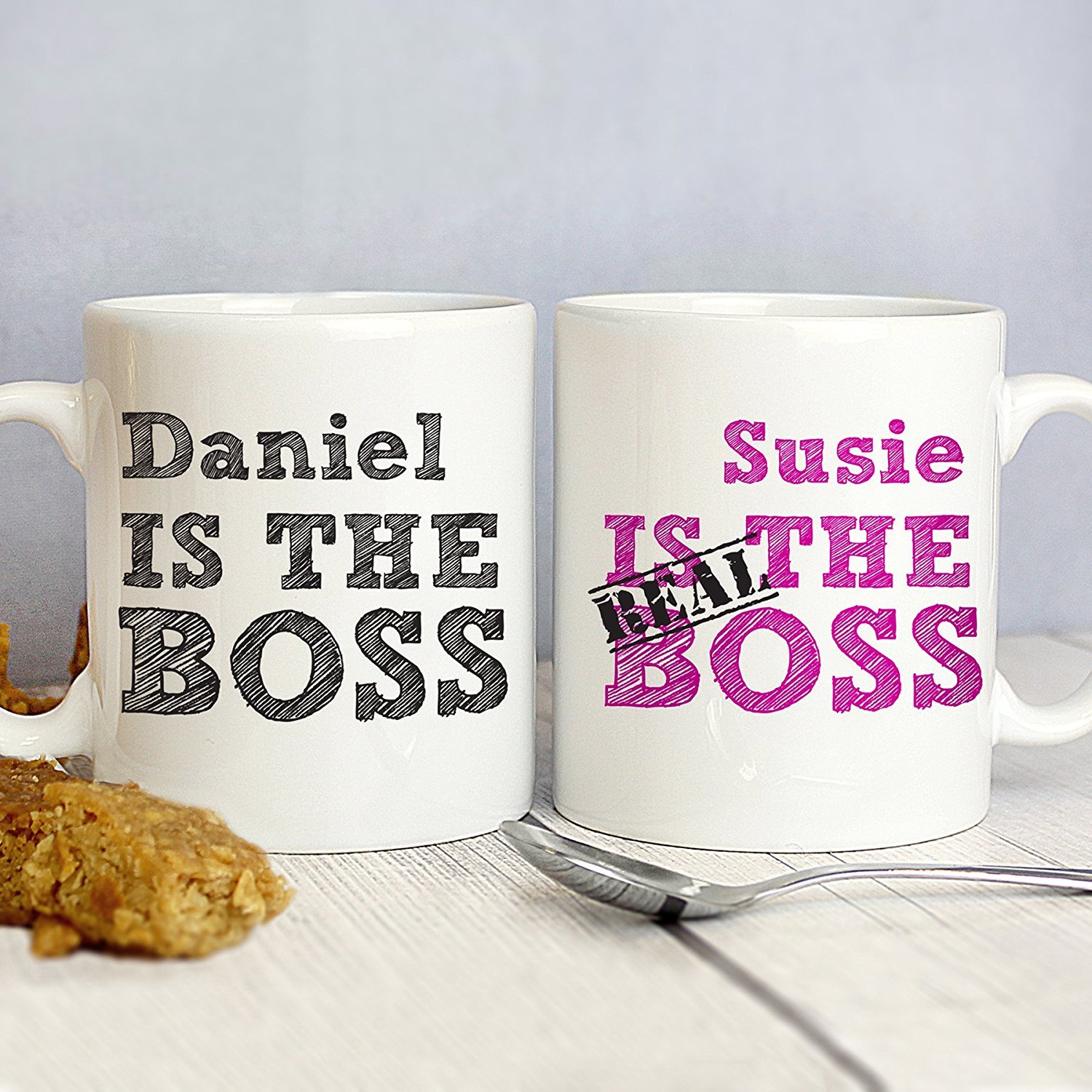 Personalised Memento Mug Set - 'The Real Boss' - Black/Pink