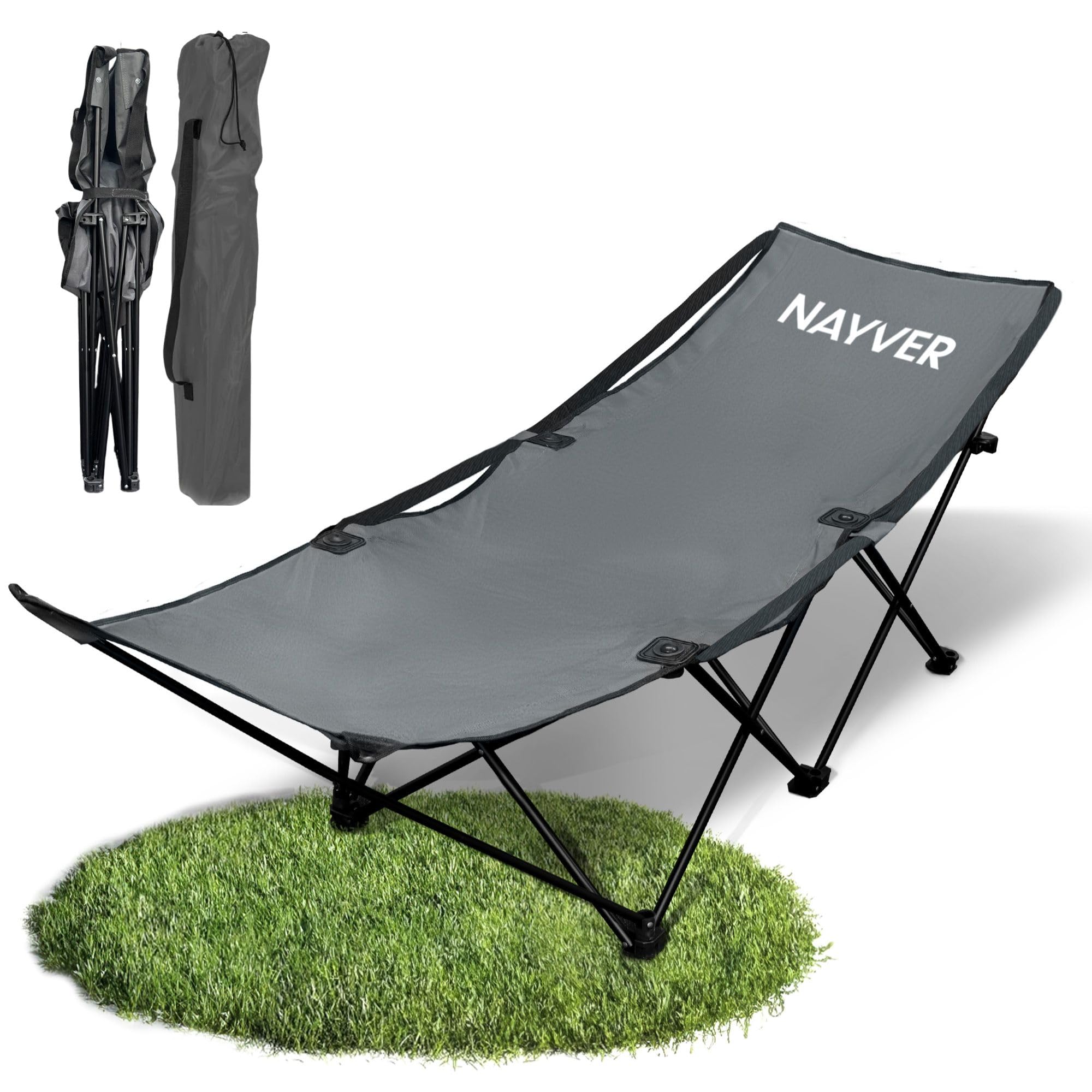 Camp Bed Campingliege, Anthrazit | Robust & Leicht, Schnell Aufgebaut, Tragkraft bis 150kg, Mit Tragetasche, Klappbar & Platzsparend