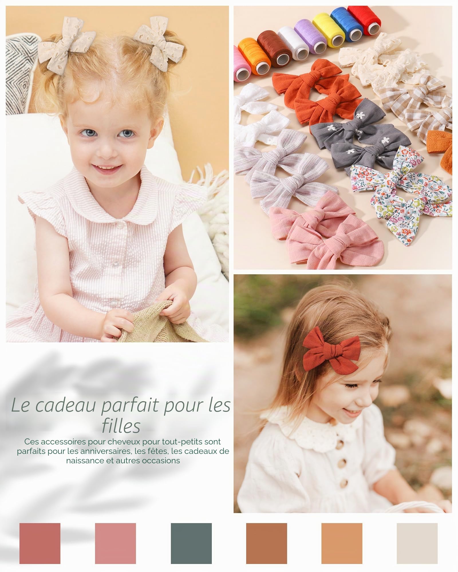 20pcs 3,6 pouces pince à cheveux en lin pour bébé fille 10 couleurs entièrement doublée accessoires pince à cheveux bébé bambin paire
