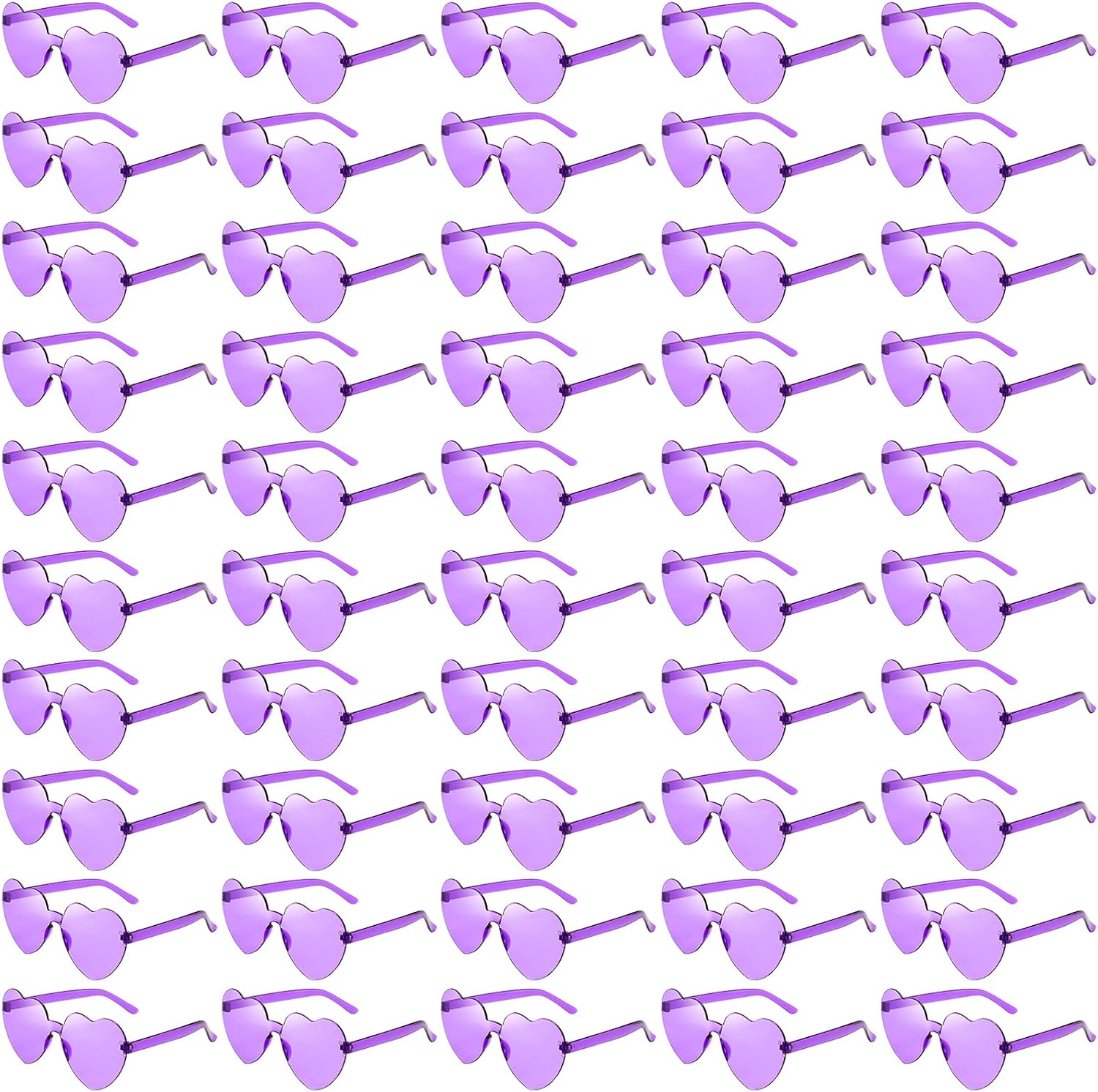 Wholesale 50 Pack Rimless Heart Shaped Sunglasses Bulk, Fun Colorful Heart Party Glasses for Women Men