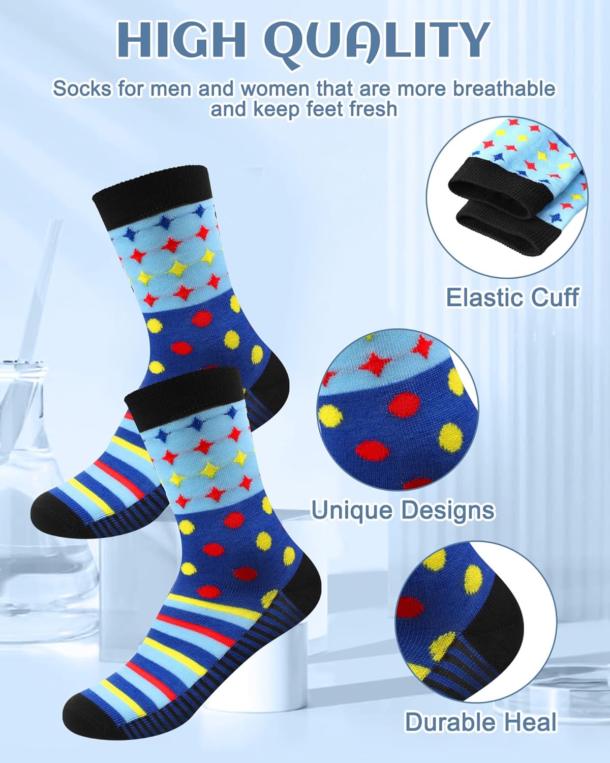 Ramede 48 Pairs Geometry Socks Bulk Novelty Funny Geometric Crew Sock Gifts for Father Day Men
