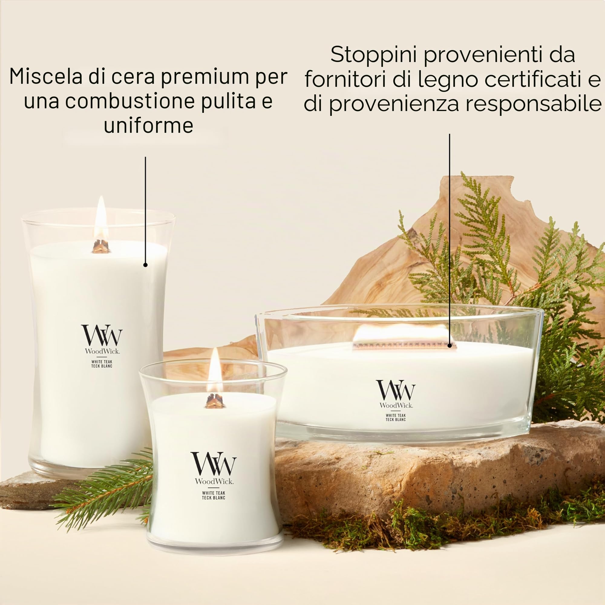 WoodWick | Candela Media | White Teak | Ottimo regalo per donne