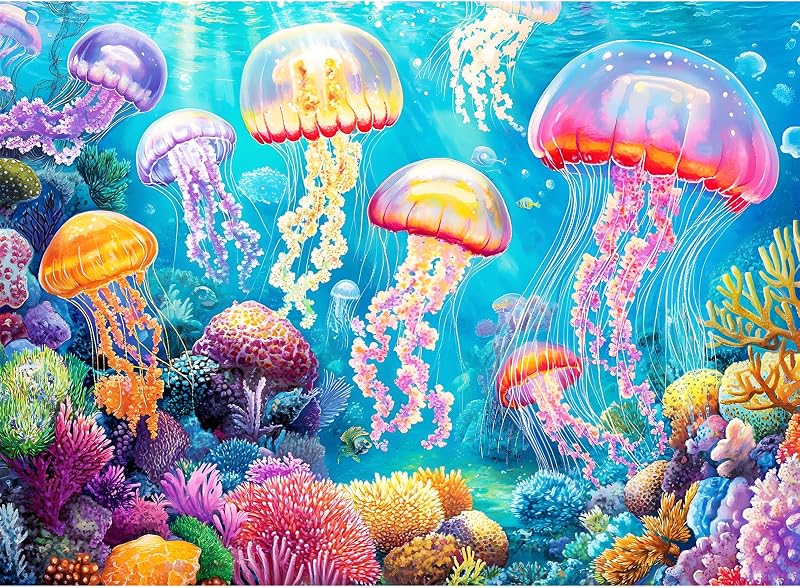 300 Piece Puzzle for Adults,Ocean Jellyfish Jigsaw Puzzles 300 Pieces | Large Piece Underwater Sea Puzzle for Kids Age 8-12,Marine Animal Puzzle for Teens Seniors Family Activity Birthday Gift Toy