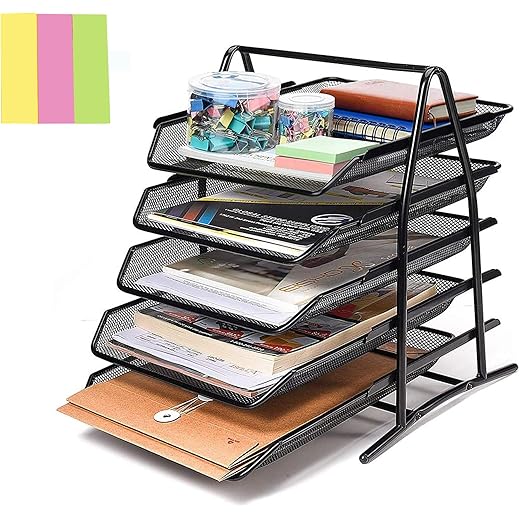 5 Tier Metal Mesh Desk Organizer - Black