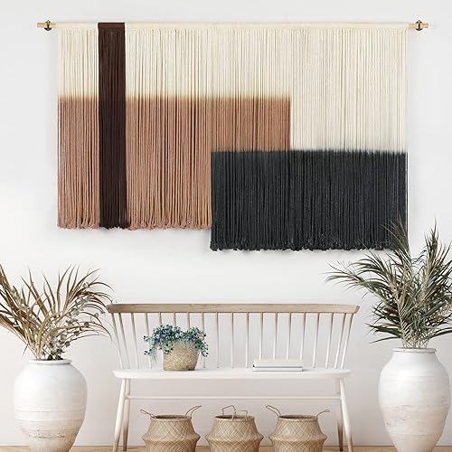 SEBKQ Tapiz de macramé grande para colgar en la pared, tejido a mano, teñido a mano, decoración de pared bohemia para dormitorio, sala de estar, 59