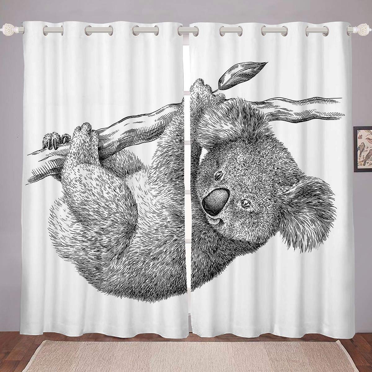 Dzieci urocze koala dekoracje zasłony okienne do sypialni salonu maluch kreskówka zwierzę zasłony dzieci chłopcy dziewczęta drzewo botaniczne zasłony okienne piękny szary szkic dekoracje okienne,