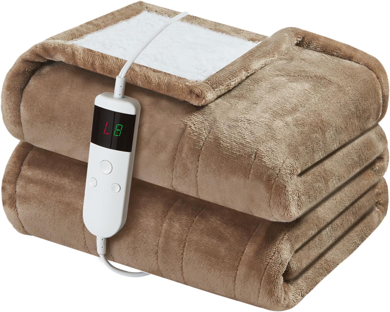 Electric Heated Blanket Full Size 72''x84'' Soft Flannel & Sherpa Electric Blanket with 10 Heating Levels, Automatically Shut Down After 8h with Overheat Protection Machine Washable