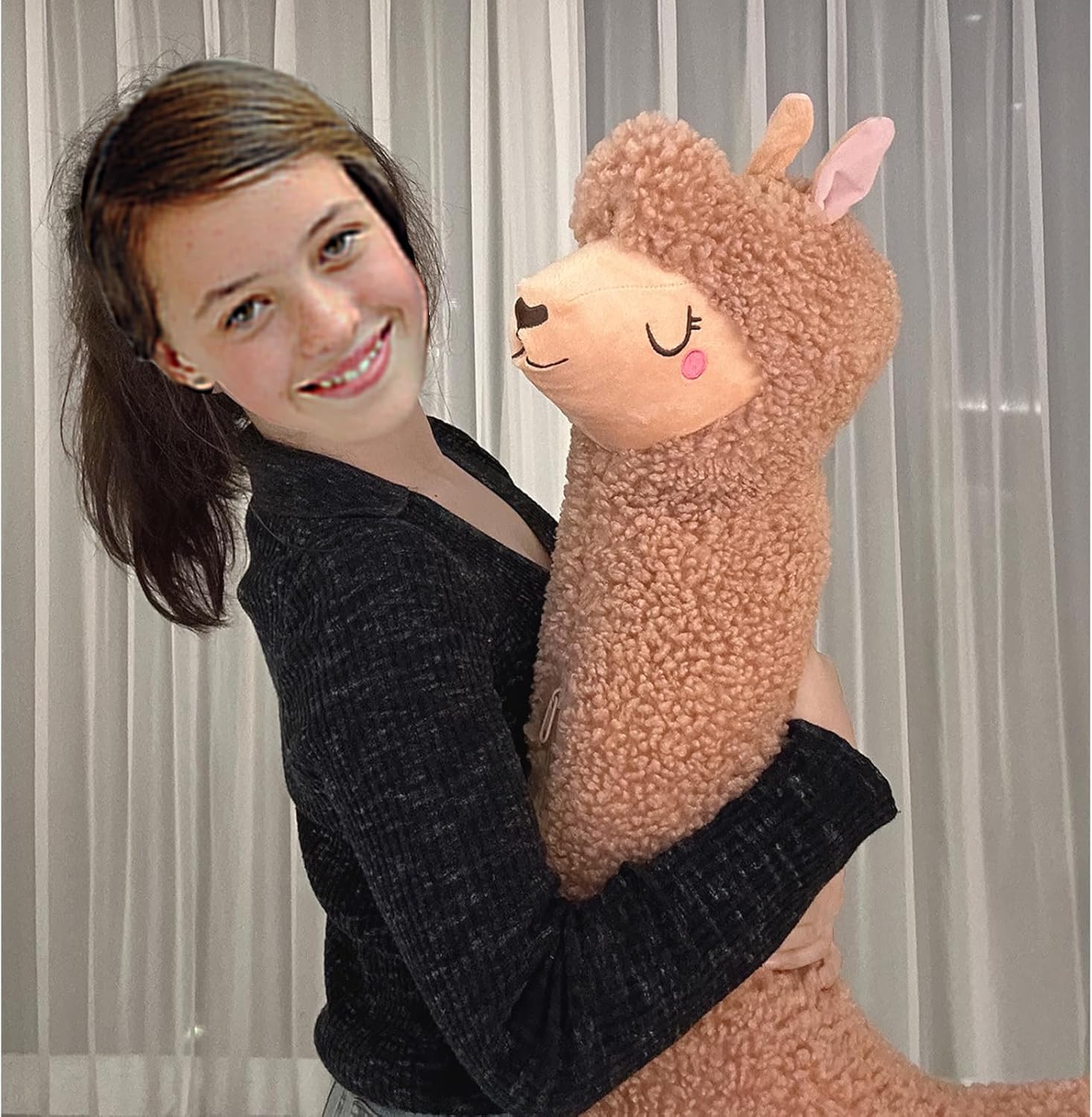 Hofun4U Llama Plush Pillow, 39 Inch Alpaca Plush Long Body Pillow, Alpaca Stuffed Animal, Christmas Holiday Birthday Gift (Brown)