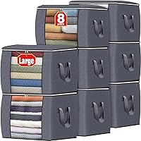Vista 26 de Fab totes Paquete de 8 bolsas de almacenamiento plegables para mantas, contenedores de almacenamiento para organizar dormitorio, armario, ropa, Gris