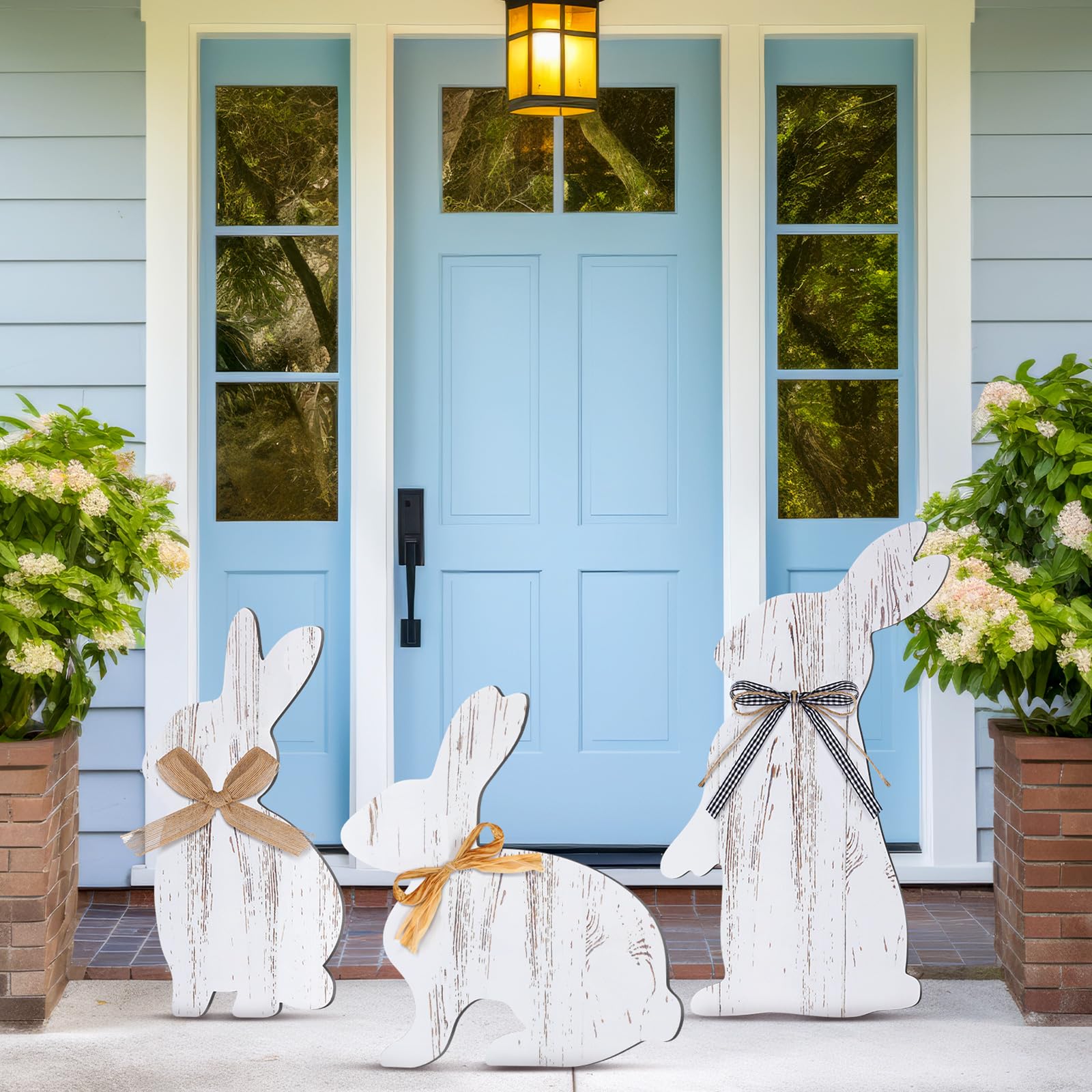 Vercraft 3 Pcs Outdoor Easter Decorations for Porch Large Wooden Easter Bunny Porch Sign Rustic Farmhouse Bunny Standing Sign Party Spring Decor for