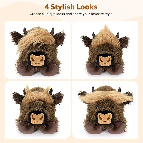 Miniatura 6 de Onsoyours Animales de peluche originales de vaca de las tierras altas calentables y pesados, 3.35 libras de peluche para microondas para aliviar el