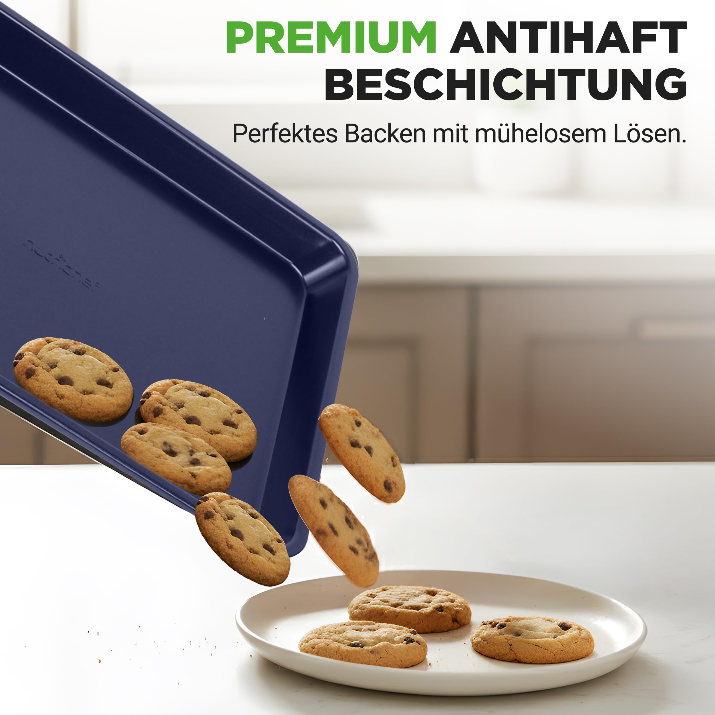 NutriChef Backformen-Set Blau – Backblech, Auflaufform, Muffin Backform, Brotbackform, Antihaft Karbonstahl Ofenfest bis 230 °C, Spülmaschinenfest, Stapelbar – Eckig & Rundes Backset, PFOA-frei