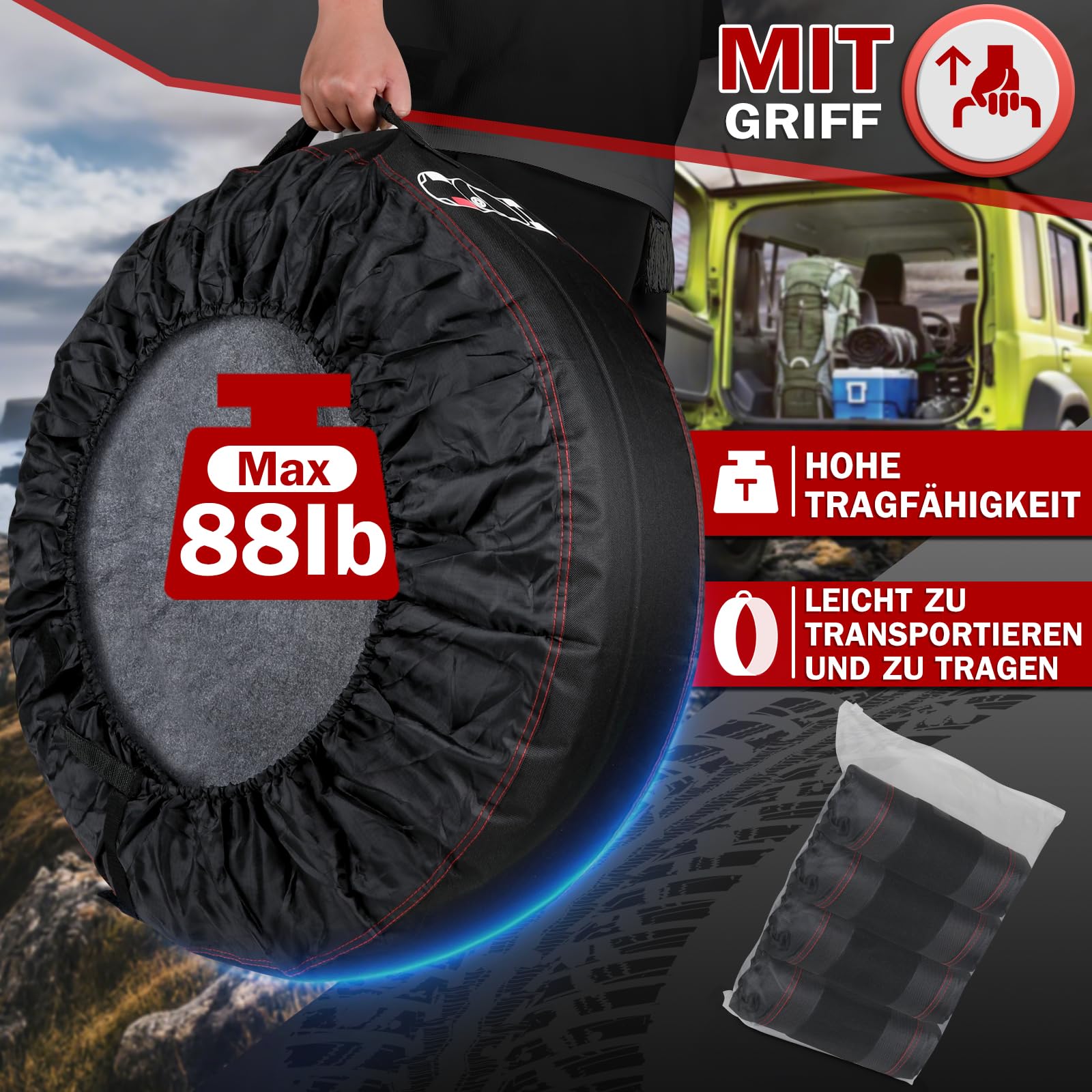 moveland reifentaschen 18-22 Zoll - Reißfeste reifentasche 4er Set- Keep Clean reifenschutzhülle - reifensäcke mit 4 Filzpads - wasserdicht staubdicht schützen lagern und transportieren Reifen
