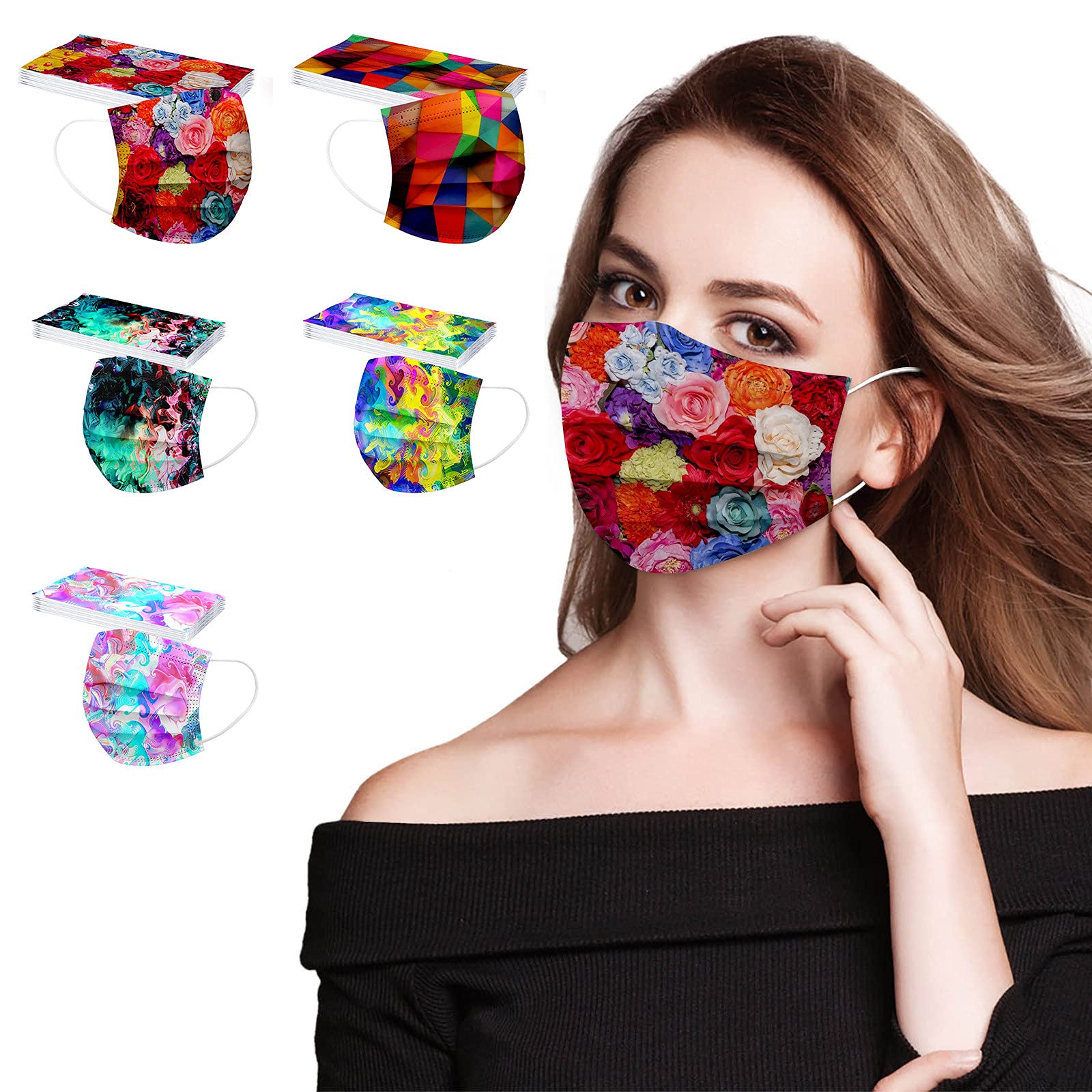 Sponsored Ad – 50Pc Fall Flower Disposable 3ply Face_Mask for Glasses Wearer With Nose Wire Colorful Floral Printed Facema...