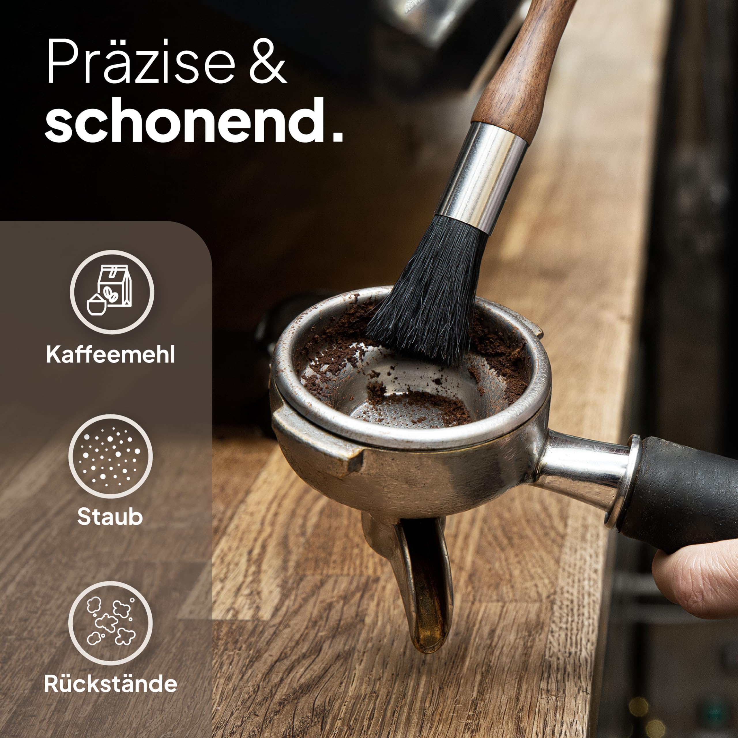 JODORA Barista Tuch + Barista Pinsel Reinigungsset - Siebträger Zubehör - 2 Barista Handtücher extrem saugstark 30x30cm für Siebträgermaschine & Dampfwalze - Kaffee Pinsel (Schwarz)