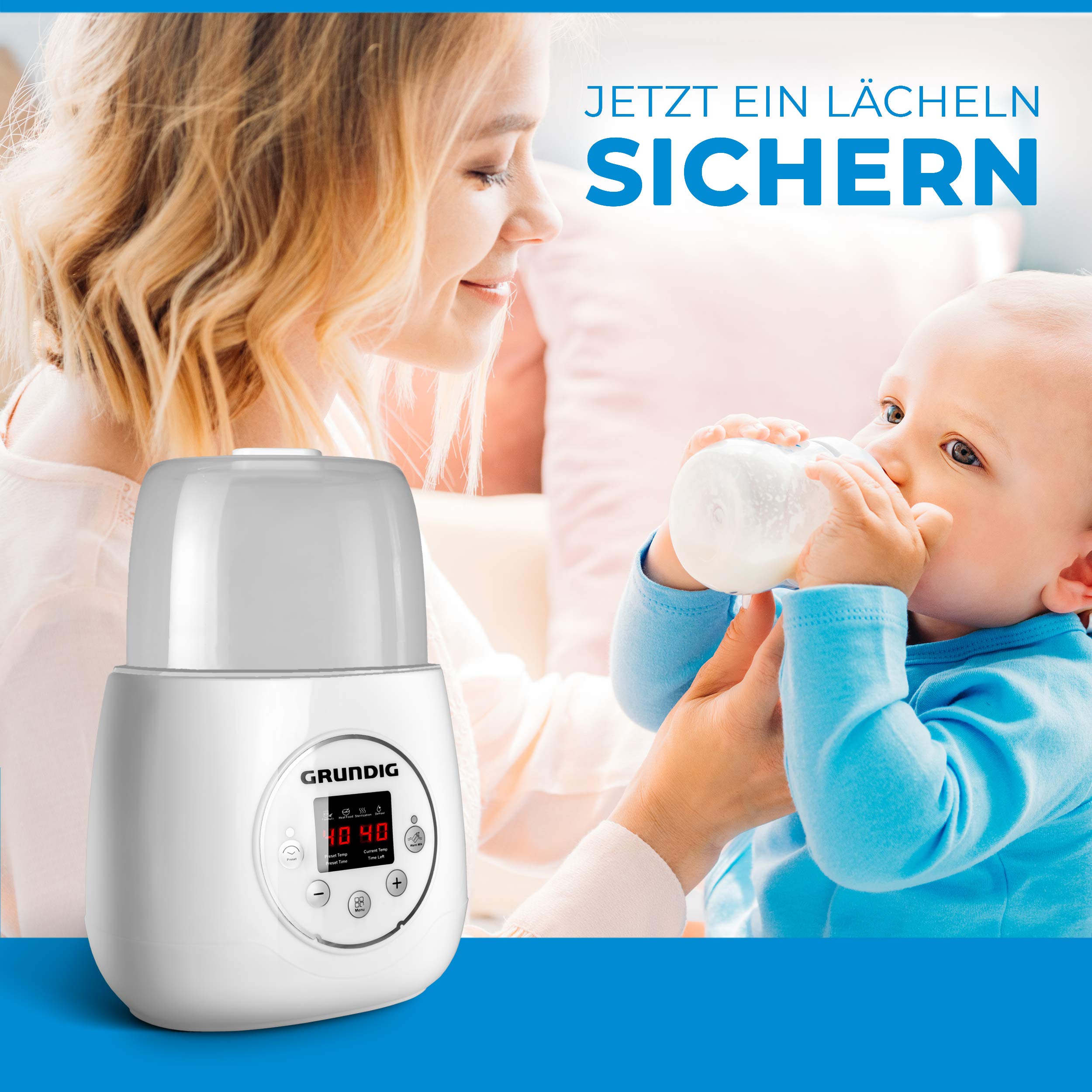 Grundig Flaschenwärmer Baby Fläschchenwärmer 3in1 - Anti Bauchweh Automatik für 2 Flaschen I Babykostwärmer mit Reise Sterilisator für Babyflaschen Gläschenwärmer Warmhalter baby bottle warmer