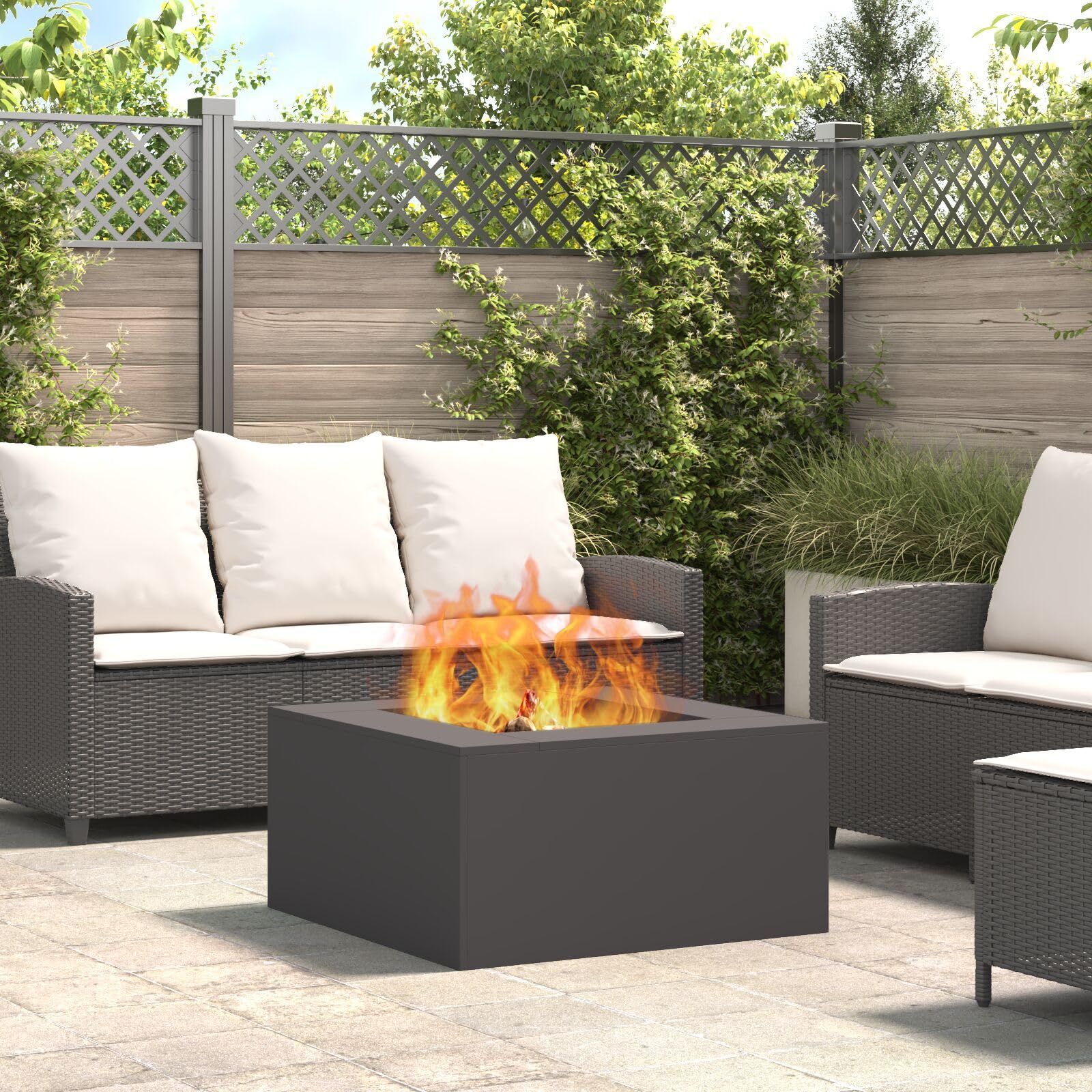Gecheer Braciere Esterno, Rettangolare Moderno con Design Aperto e Ventilazione Ottimale, 80 x 80 x 40 cm in Acciaio Nero per Riunioni all'Aperto