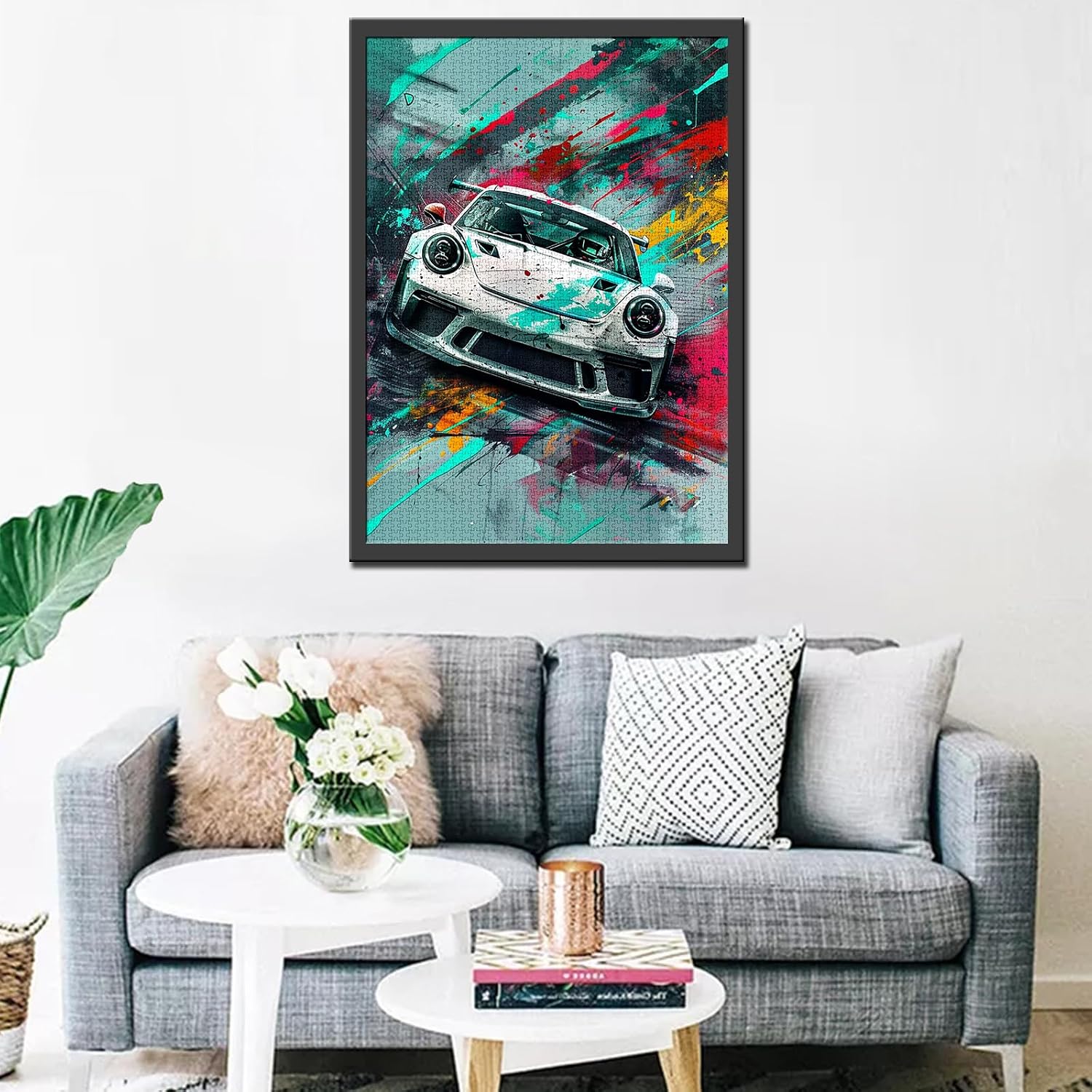 Doodle Racing car 1000 Piece Jigsaw Puzzles for Adults Car Lovers Puzzles Graffiti Sedan Puzzle 50×70cm Challenging Family Activity Games Colorful DIY Craft Puzzle for Home Decor Gifts