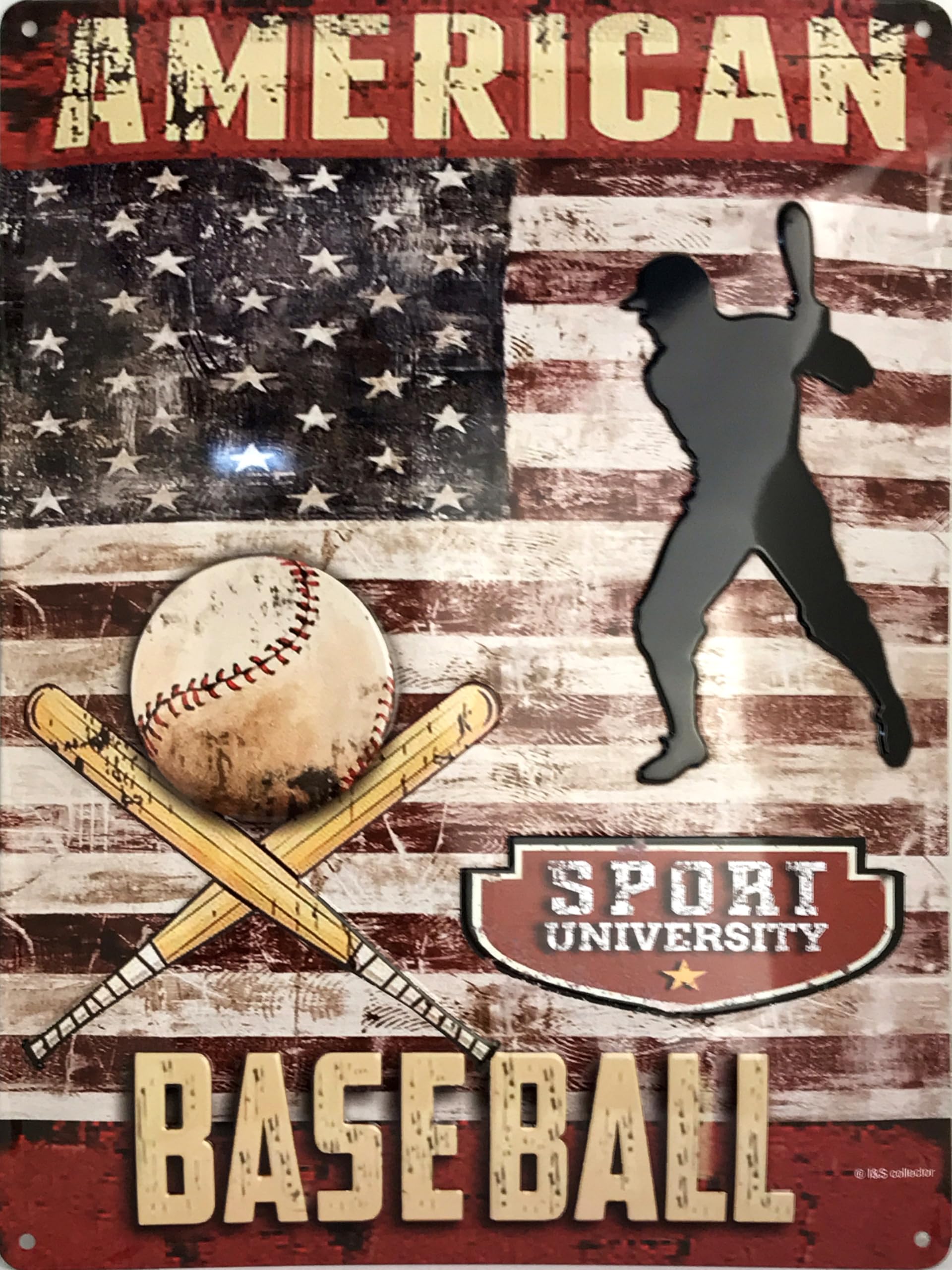 I&S / Les collections rétro Embossed Metal Sign 20 x 15 cm Sport University US Base Ball