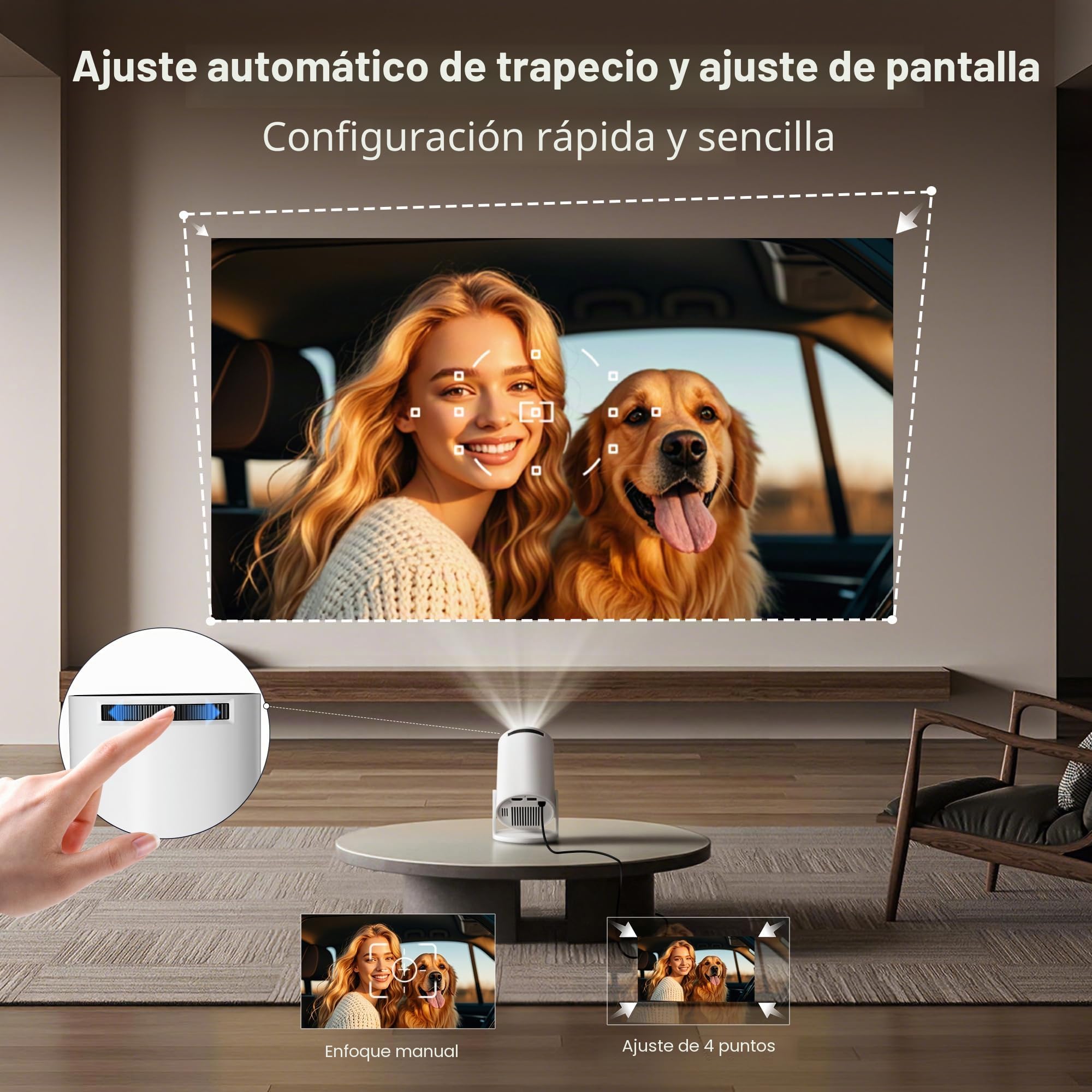[Auto Keystone] Proyector Inteligente con Wi-Fi 6 Bluetooth 5.4, 4K Soporte, Android 14, Apps Integradas, Mini Proyector Portatil Compatible con HDMI/iOS/Android/US LYNCAST HY300 Pro