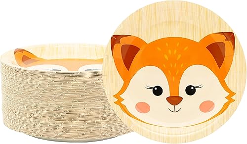 50 piezas de suministros de fiesta de zorro, platos de papel de zorro de animales del bosque, platos de postre de zorro de 7 pulgadas, platos