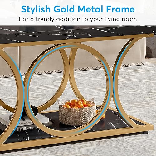 Miniatura 6 de Tribesigns Mesa de centro rectangular de 47.24 pulgadas, mesas de centro modernas para sala de estar, mesa de centro de madera de mármol sintético