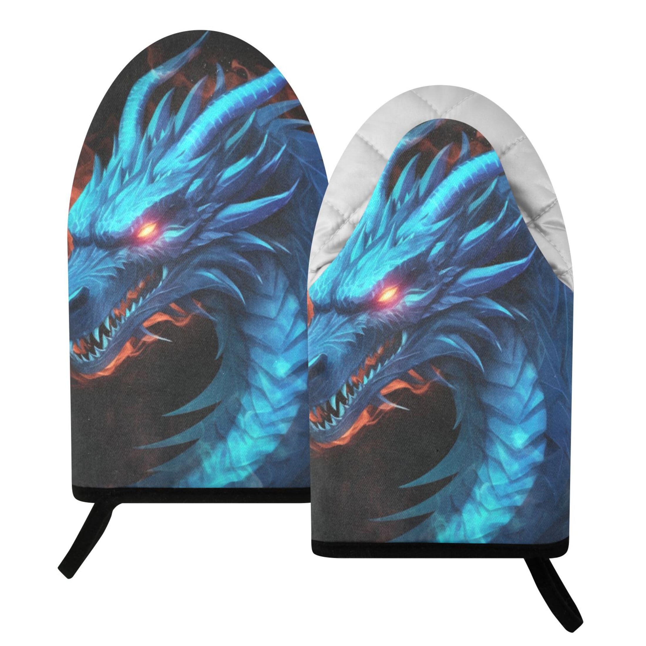 Fuauuyl Oven Mitts Heat Resistant Kitchen Gloves, Dragon Classic Oven Gloves with Hanging Loop for Baking BBQ Cooking Grilling, 1 Pair, 9.5 in
