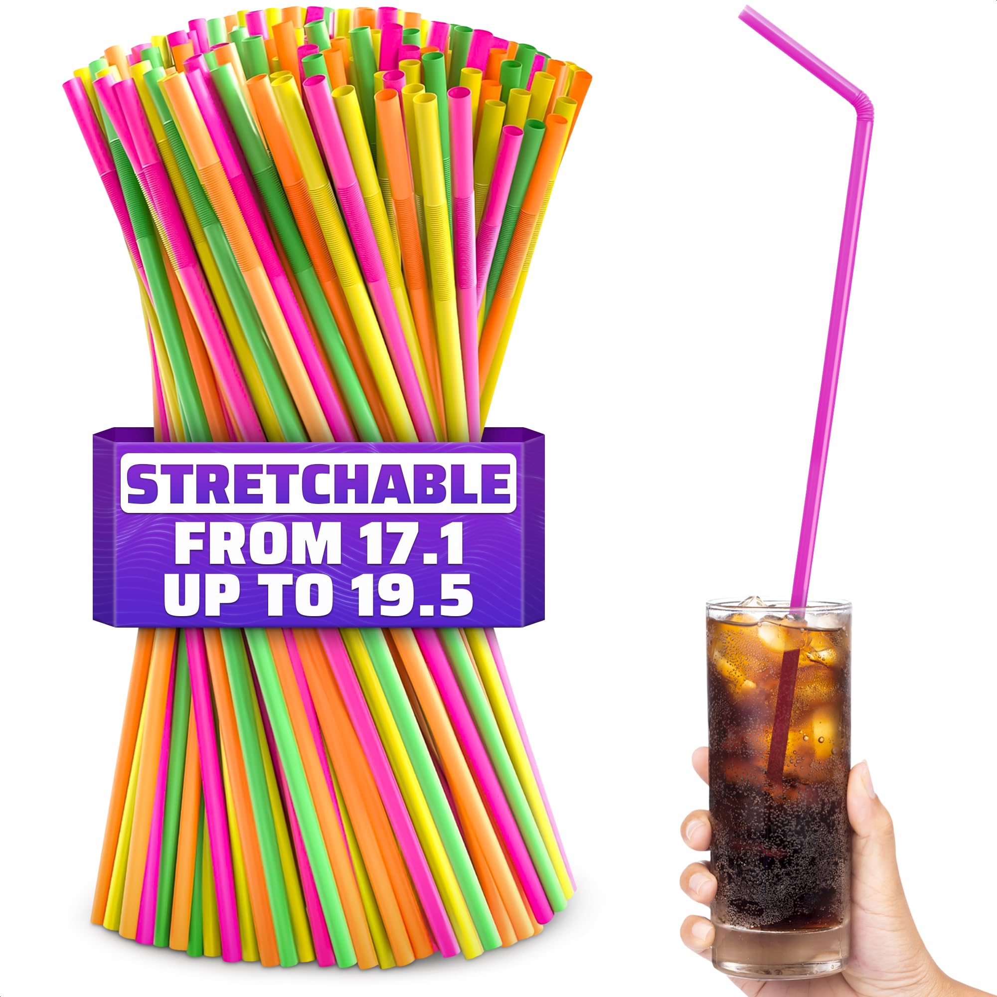 Photo 1 of 200 Extra Long Bendy Straws Disposable, 17 In, Twist Up to 19.5 In