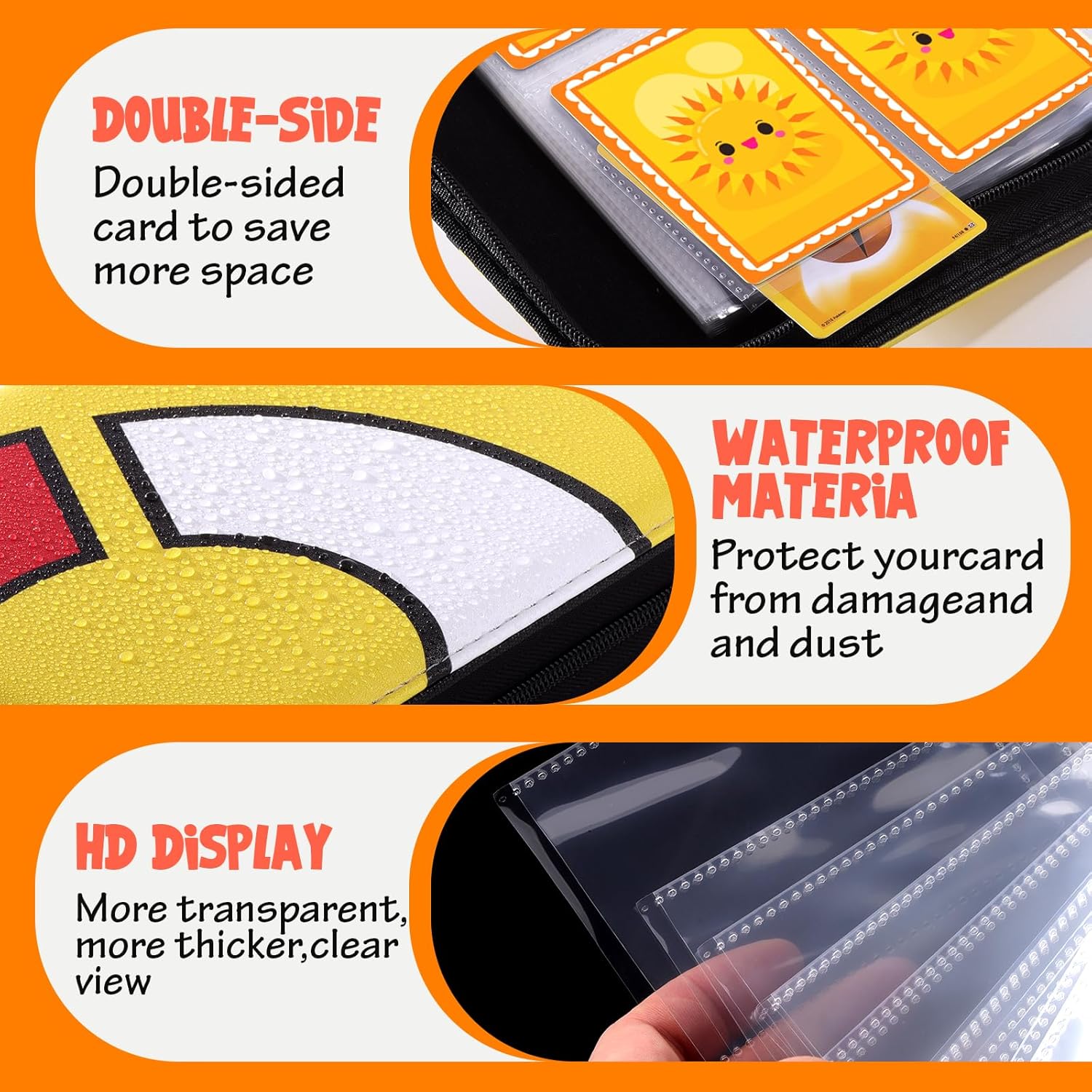 Trading Card Binder-400 Card Holder, 4 Pockets with Removable 50 Sleeves, Card Collector Album with Zipper, Portable Display Storage Holder Book for Sports Card, Game Card(Yellow)