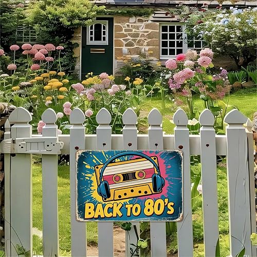 Miniatura 3 de Retro 80s Music Back To 80s tin sign Vintage Cassette and Headphones Metal Sign Print Aesthetic for Garden Yard Bar Porch Home Bedroom Kitchen Wall