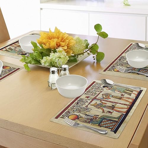 Miniatura 4 de Lunarable Juego de 4 manteles individuales con estampado egipcio, manuscrito de papiro e imagen de paisaje histórico, manteles individuales de tela