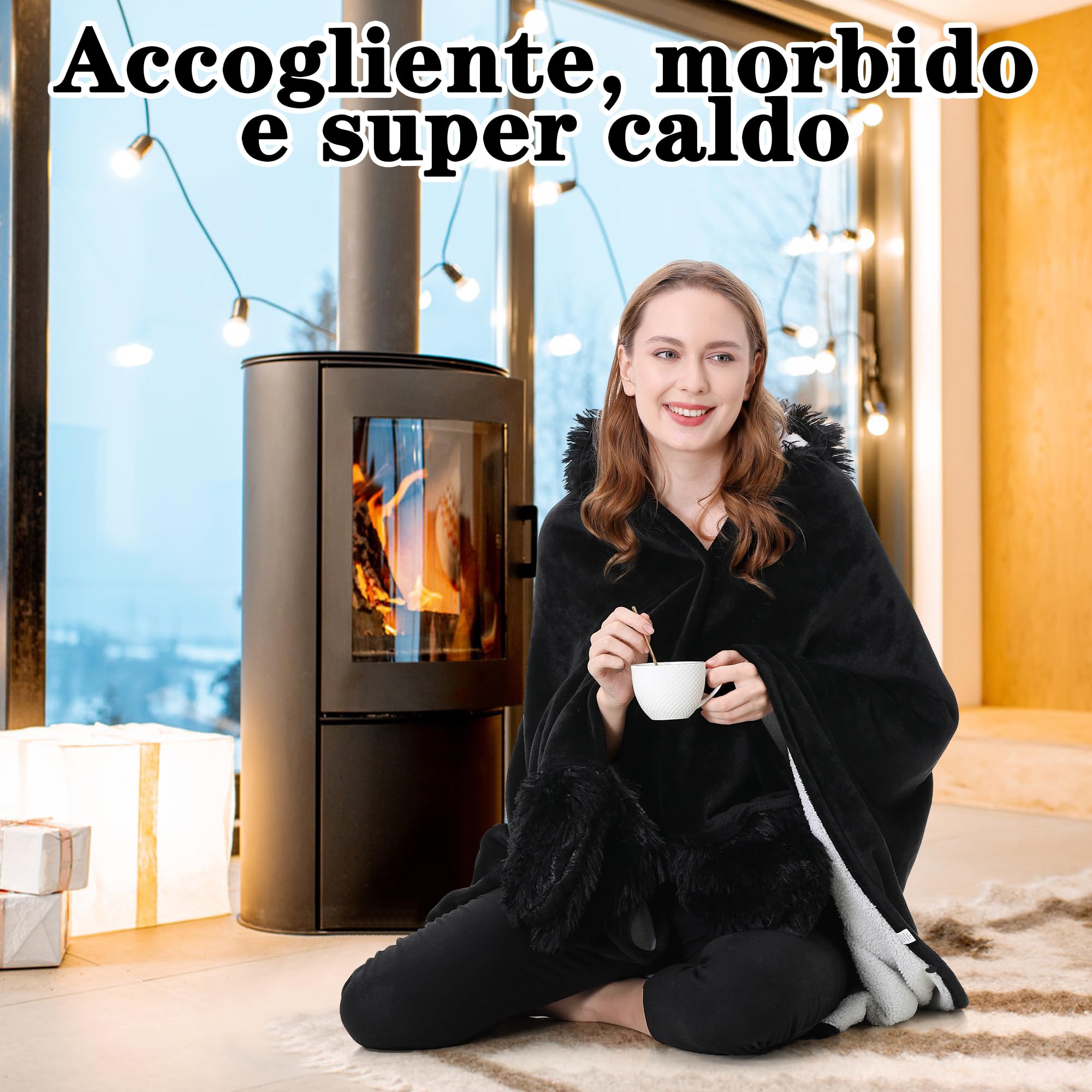 Aragallant Bradipo Coperta Indossabile, Coperta con Maniche eCappuccio Donna, Accogliente Oversize Coperta Flanella Bradipo per Adulti Bambini Natale compleanno Regalo, 150x120cm (Nero)