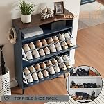 Barnyatoh Armoire de rangement de chaussures, Organisateur de chaussures de ferme avec 2 Tiroirs à bascule & Conception de porte d'étable,Cabine de sac à chaussures minces avec rangement ouvert pour entrée, foyer,allway, bleu