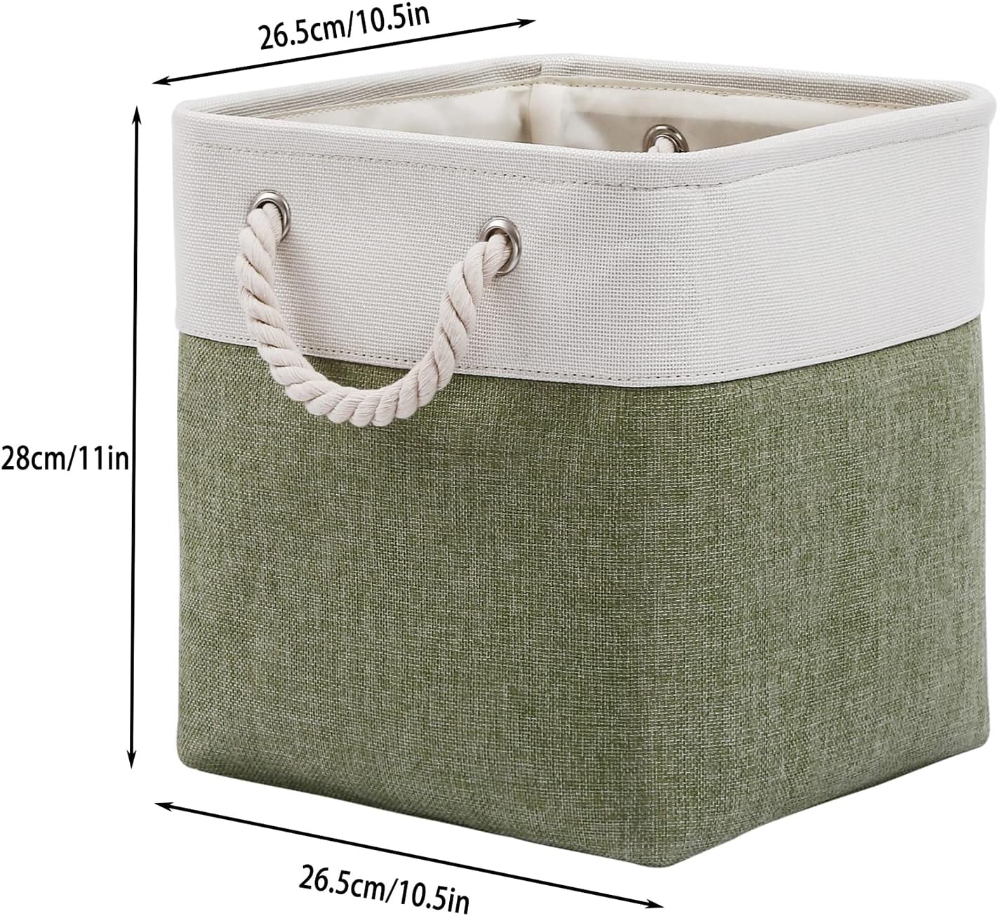 Cube Storage Bins, Collapsible Fabric Storage Cubes Bins, 11 Inch Cube Storage Bins with Handles, Foldable Storage Cubes (White/Green, 6Pack) - Image 4