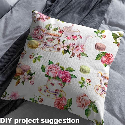 Miniatura 4 de Feelyou The Yard, tela floral de flor de cerezo, tazas de té de acuarela, tartas de macarrón, tela de tapicería para sillas y proyectos de bricolaje