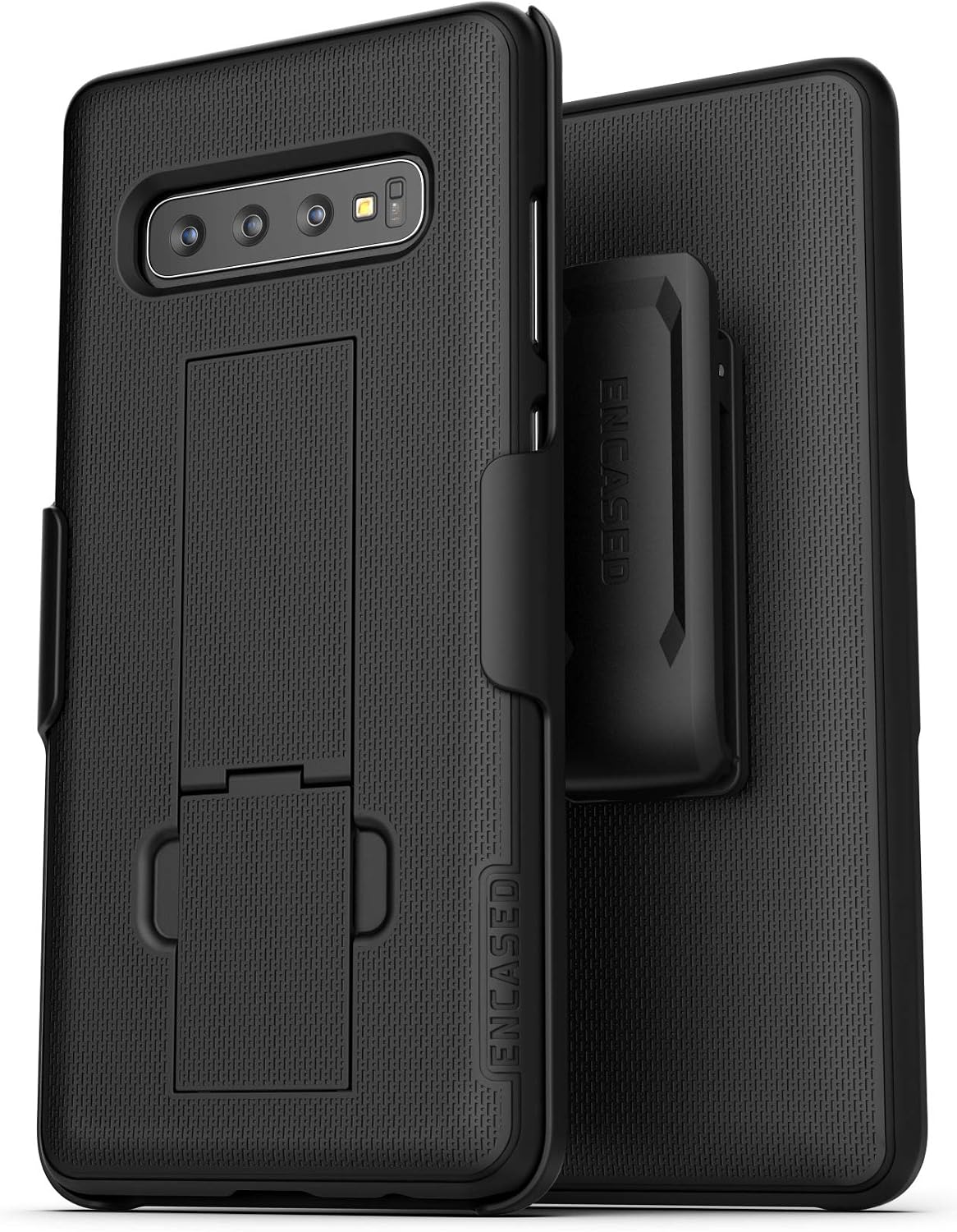 Encased Galaxy S10 Plus Belt Clip Case (2019 DuraClip) Slim Grip Cover w/Holder for Samsung Galaxy S10+ (Black)