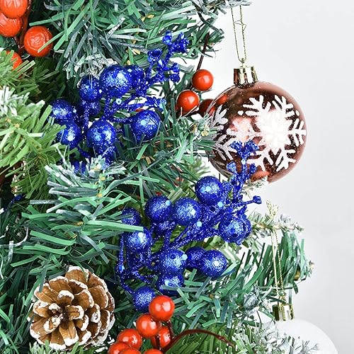 Miniatura 13 de Paquete de 14 tallos con bayas y con purpurina para Navidad, artificiales, de 7.8 pulgadas, adornos para el árbol de Navidad, para hacer coronas