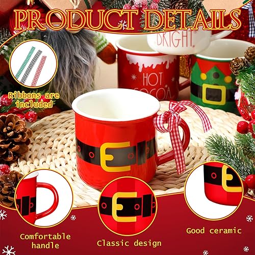 Miniatura 3 de 12 tazas de cerámica de Navidad con cinta, tazas de café de Navidad de 11 onzas, tazas de café de Navidad con diseño de cacao caliente, tazas de