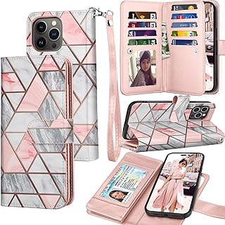 Tekcoo Wallet Case Compatible with iPhone 14 Pro (6.1 inch) 2022 Luxury ID Cash Credit Card Slots Holder Carrying Pouch Folio Flip PU Leather Cover [Detachable Magnetic Case] - Marble