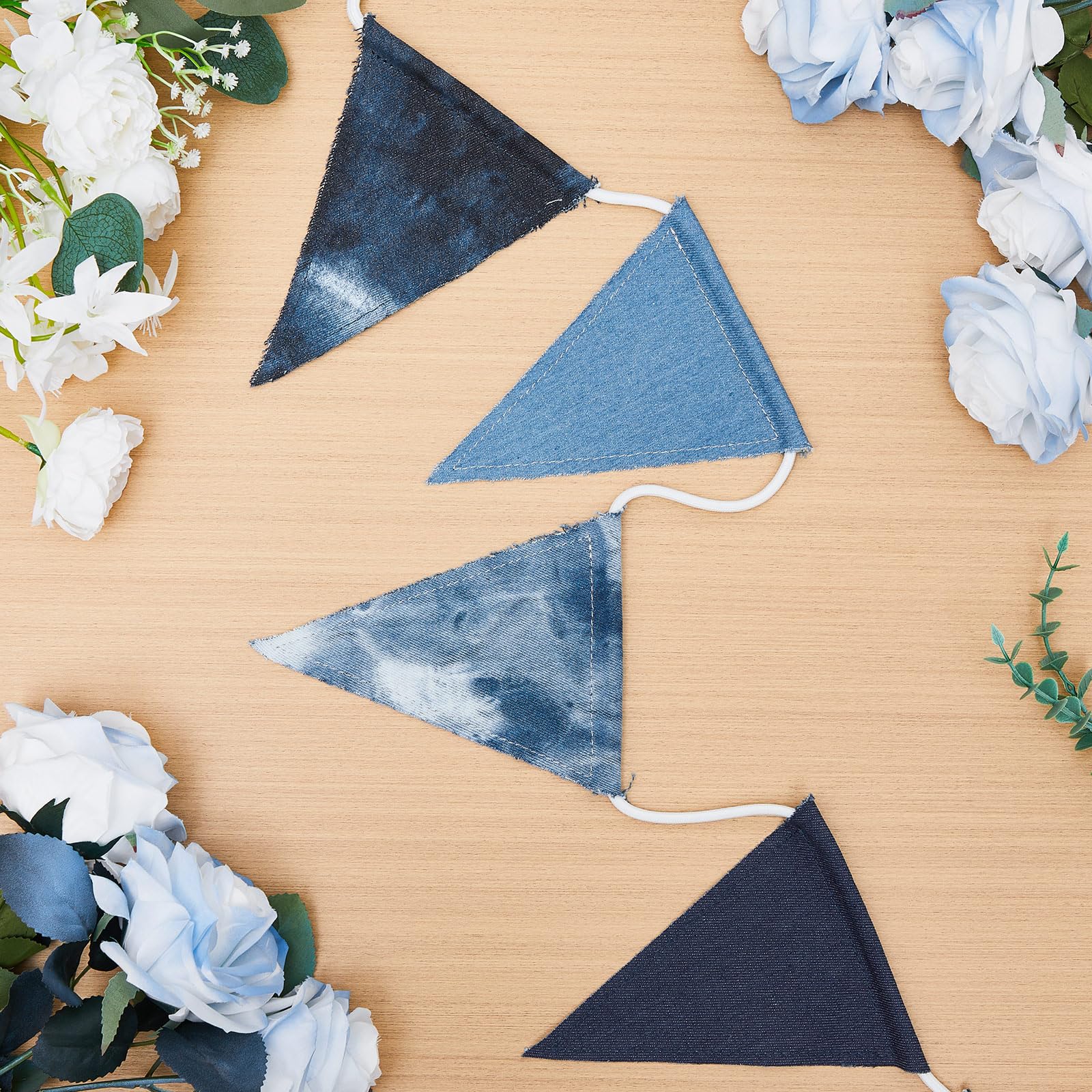 Breling 1 banderín azul de tela de lino real, guirnalda triangular para decoración de cumpleaños y boda, fiesta de cumpleaños