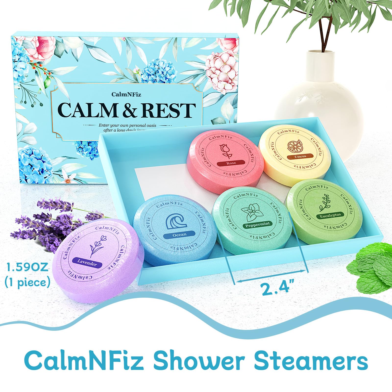 CalmNFiz 6 Pack Shower Steamers Aromatherapy, Birthday Gifts for Women Men, Mother’s Day Gifts for Wife Mom Grandma Daughter Teen, Relaxation Self Care Natural Essential Oil