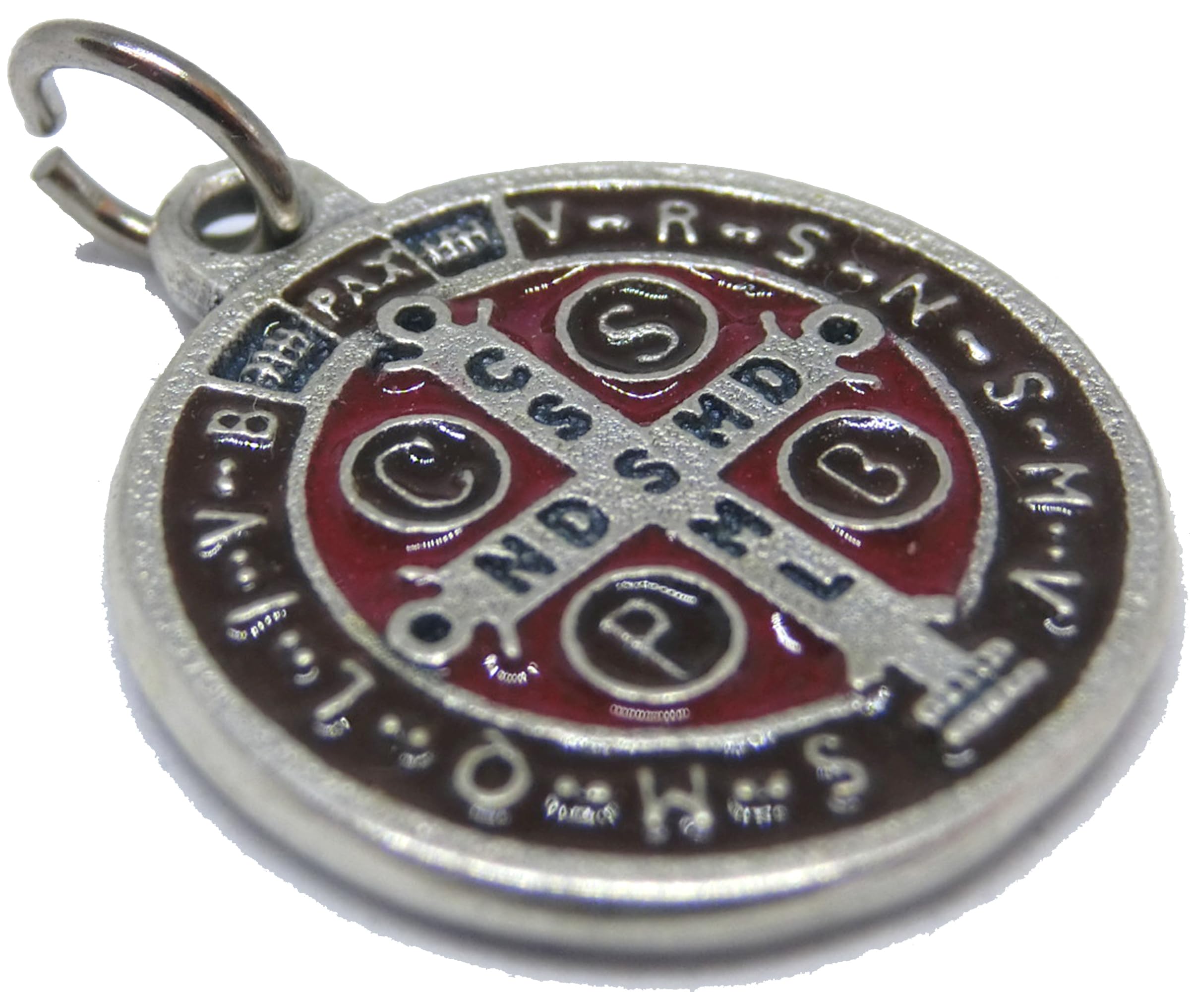 Médaille Saint Benoît Plaqué Argent - Diamètre 7 Cm - Émaillée Main - Made In Italy - Pouvoir De Protection
